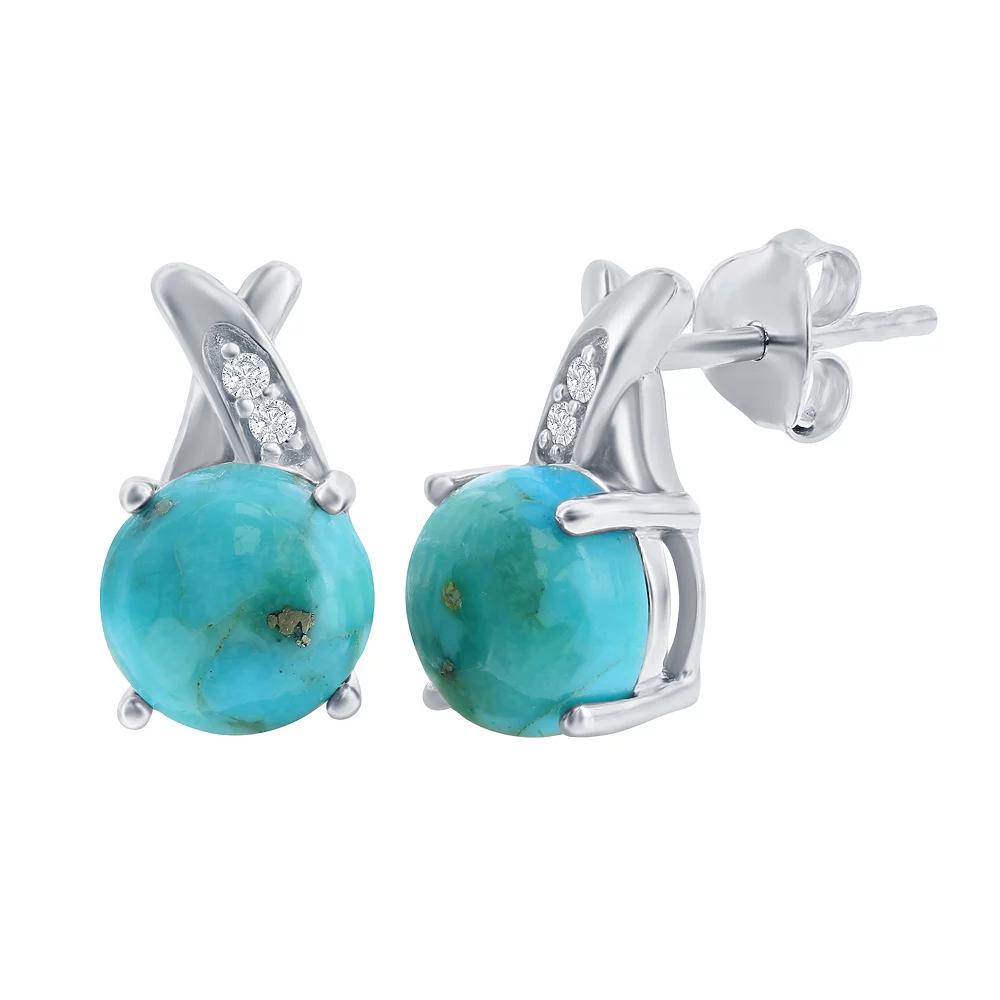 Sterling Silver Genuine Turquoise & Cubic Zirconia Earrings, Women's Product Image
