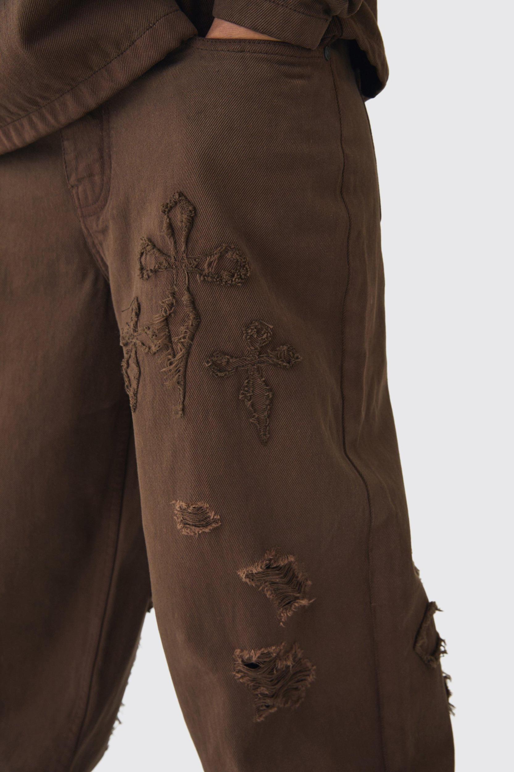 Baggy Fit Cross Applique Dirty Wash Jeans | boohooMAN USA Product Image
