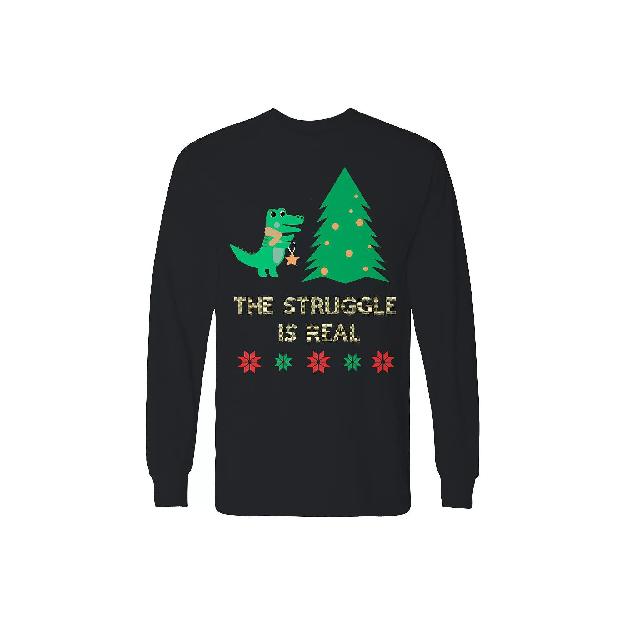 Men's Christmas Struggle Star Long Sleeve Graphic Tee, Size: Small, Black Product Image