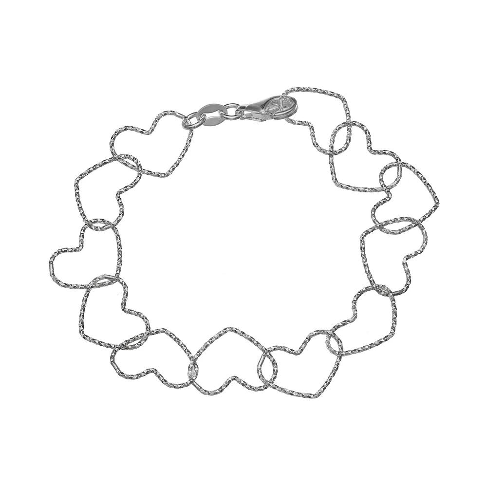 PRIMROSE Sterling Silver Textured Heart Link Bracelet, Women's, Size: 7.5", Grey Product Image