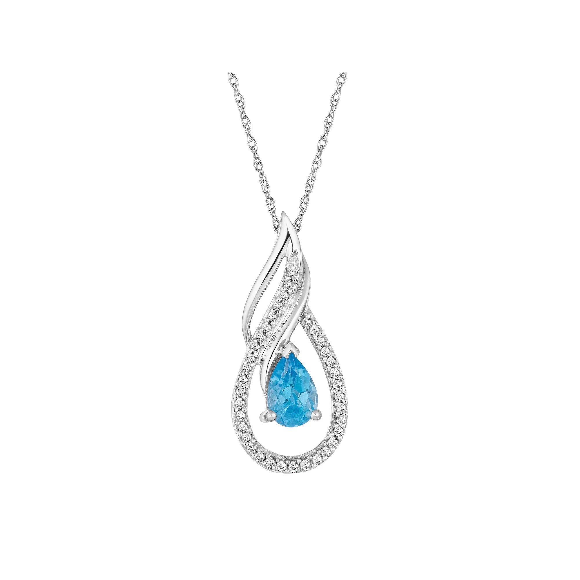 10k White Gold Swiss Blue Topaz & 1/10 Carat T.W. Diamond Pendant Necklace, Women's, Size: 18", 10k Whgold Product Image