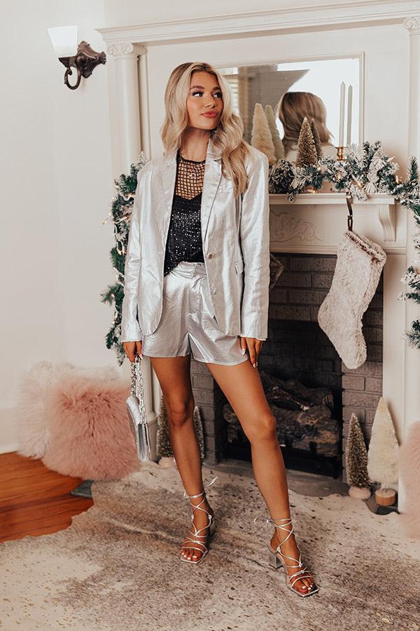 Opening Act High Waist Faux Leather Shorts In Silver Product Image