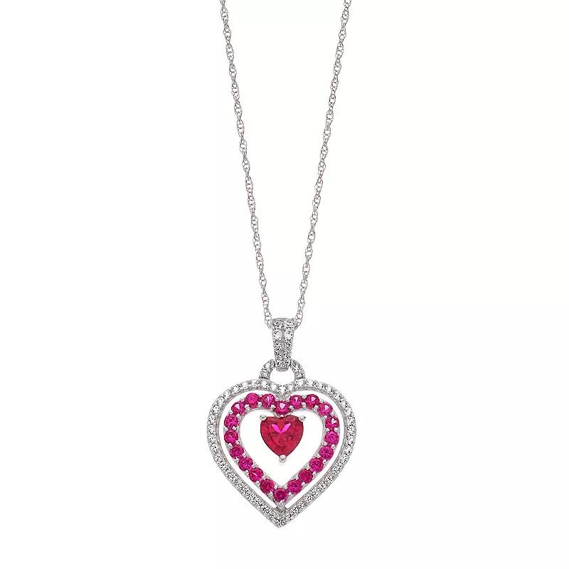 Sterling Silver Lab-Created Ruby & Lab-Created White Sapphire Heart Pendant Necklace, Women's, Size: 18" Product Image