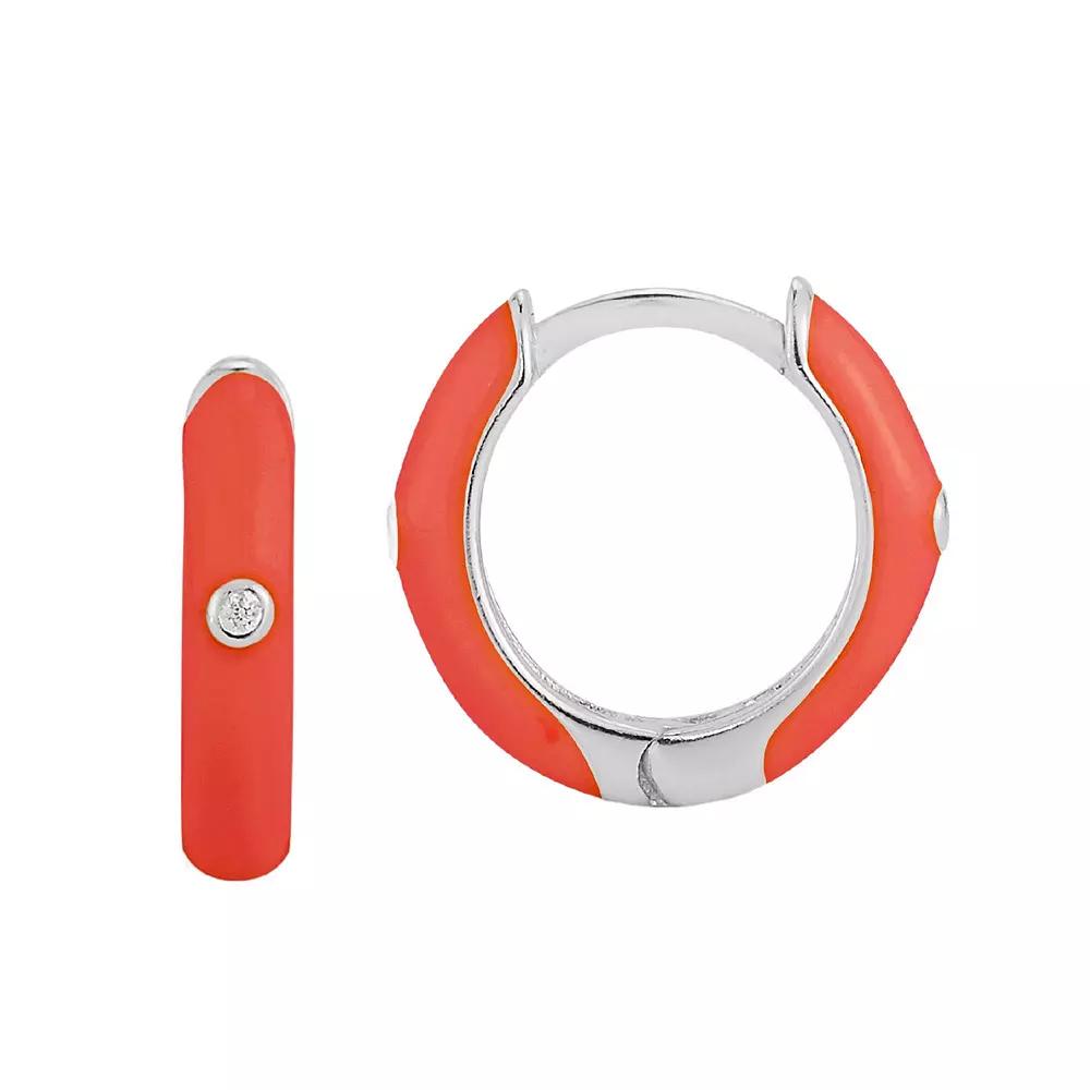 Sunkissed Sterling Cubic Zirconia & Enamel Huggie Earrings, Women's, Gold Tone Purple Product Image