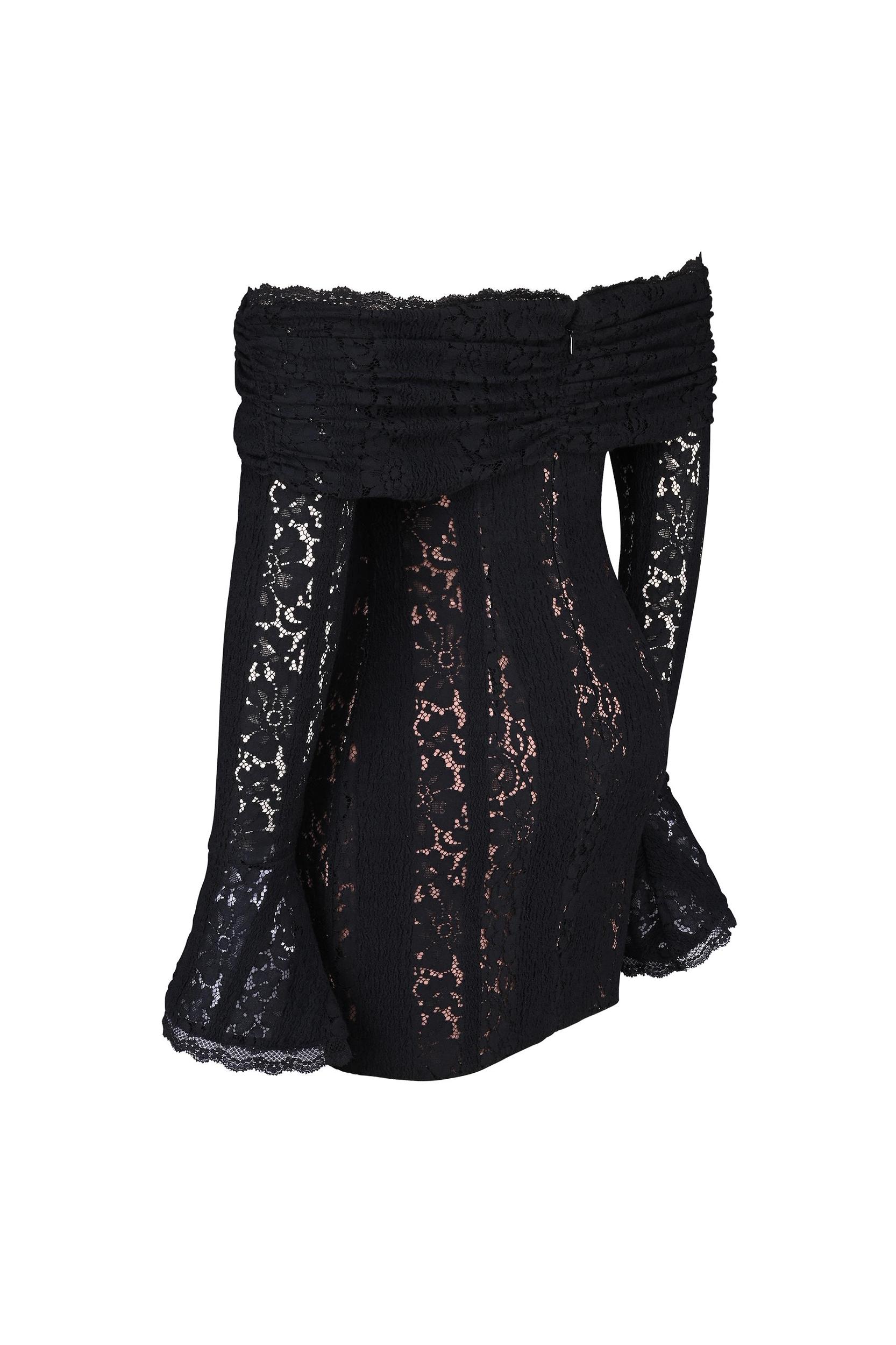 Sadie  black floral lace off shoulder mini dress Product Image