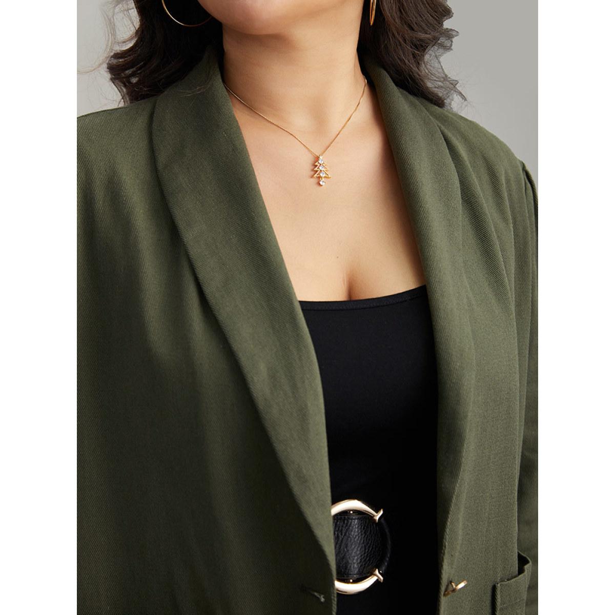 Plus Size Plisse Lapel Collar Patched Pocket Blazer ArmyGreen Women Dailywear Plain Plain Sleeve Long Sleeve Lapel Collar 18-20/2X Pocket Casual Blazers BloomChic Product Image
