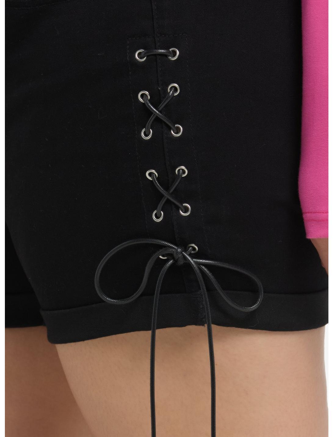 Black Lace-Up Denim Shorts Plus Size Product Image
