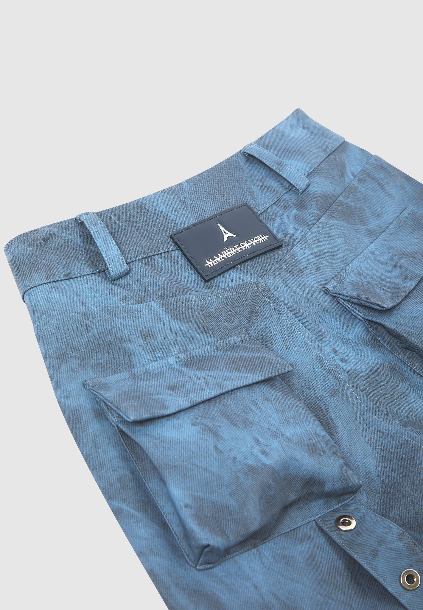 High Waisted Vintage Marble Leather Cargo Pants - Washed Blue Female Product Image