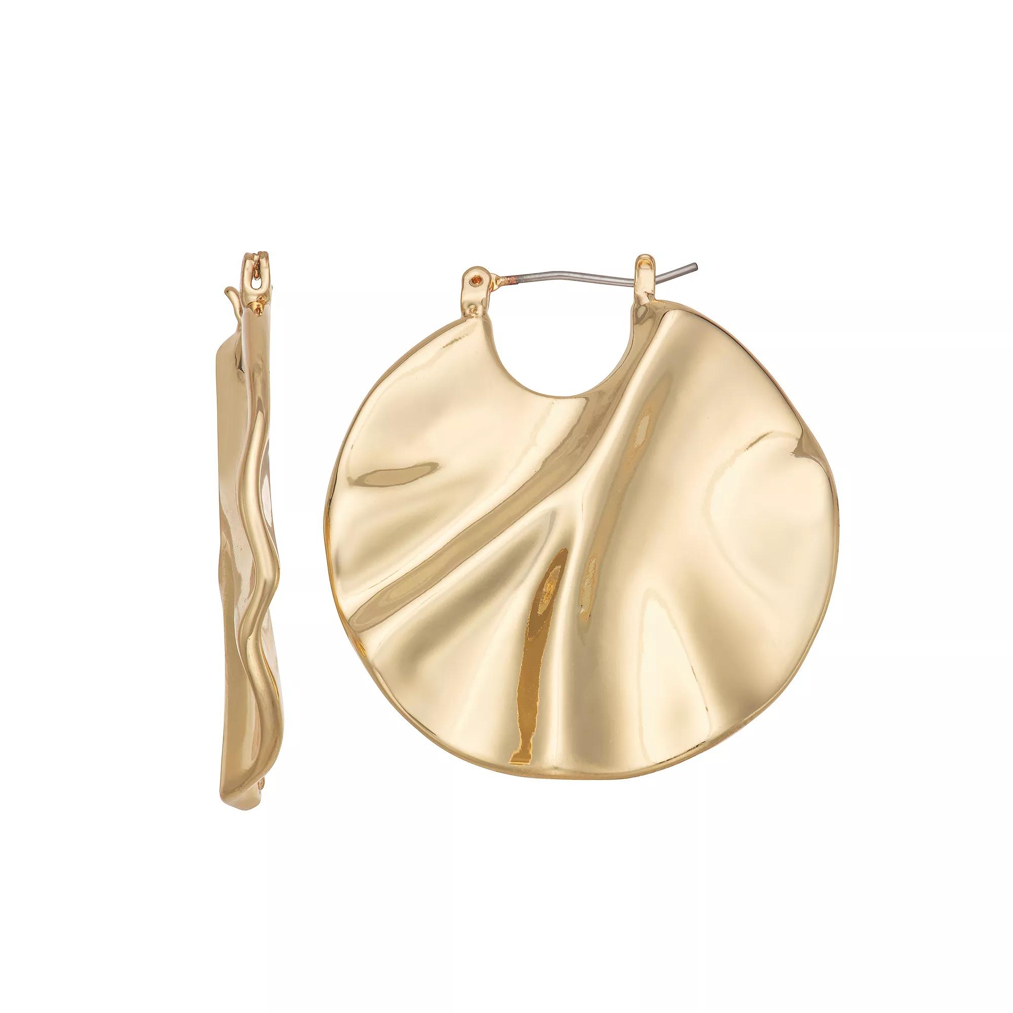 Napier Gold Tone 40 mm Textured Hoop Earrings, Women's Product Image