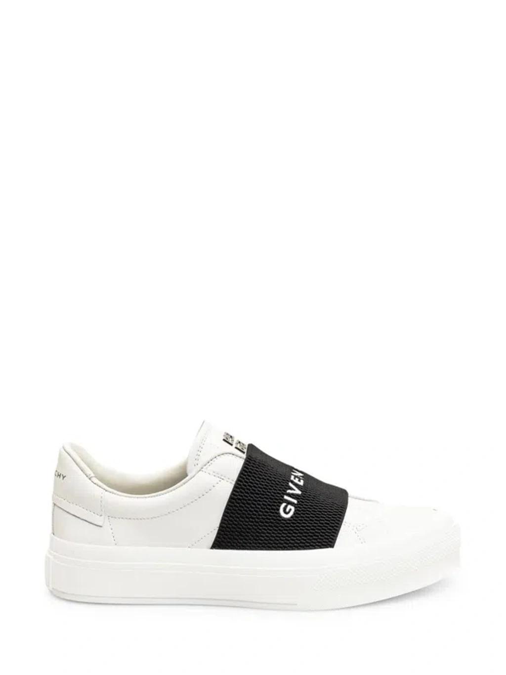 GIVENCHY Logo-embroidered Slip-on Leather Sneakers In White Black Product Image