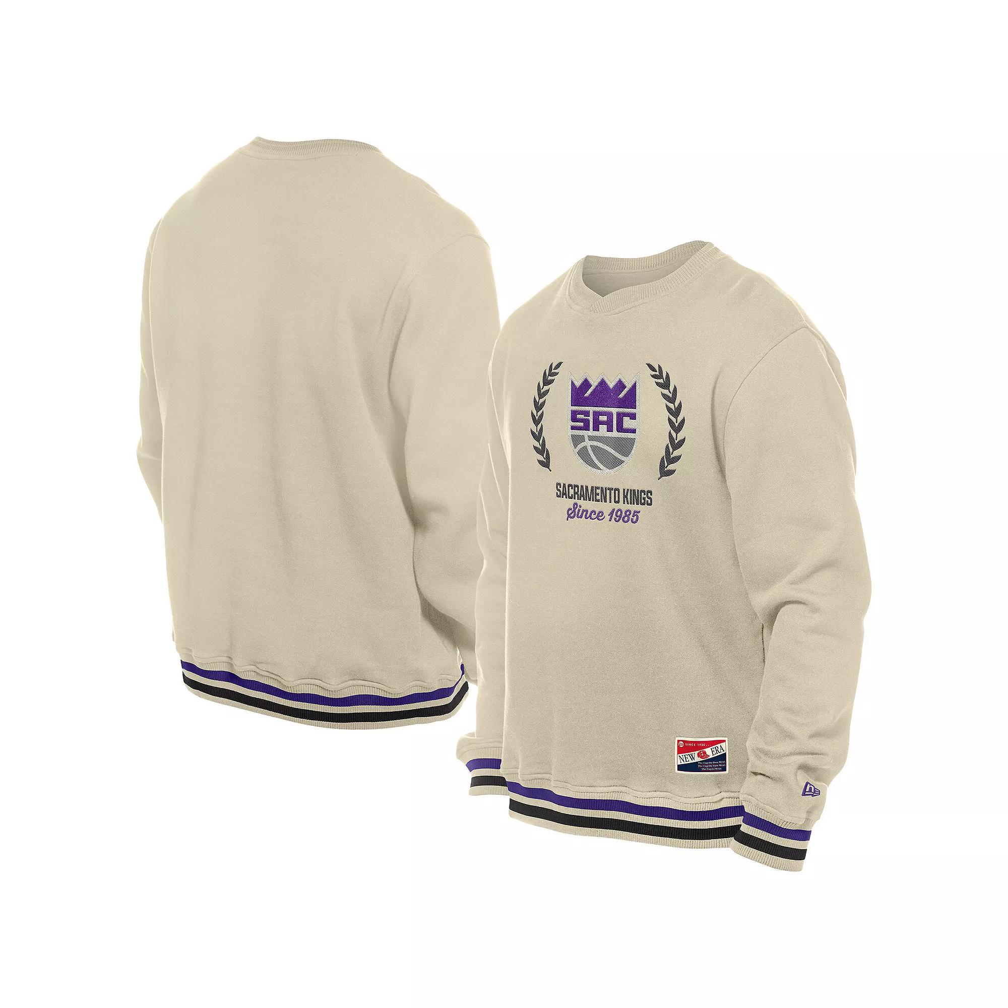 Men's New Era White Sacramento Kings Throwback Vintage Pullover Sweatshirt, Size: Small, Kng White Product Image