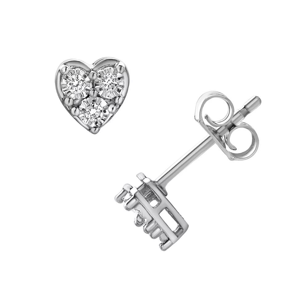 Diamond Brilliance 1/10 Carat T.W. Lab-Grown Diamond Heart Earrings, Women's, Silver Tone Product Image