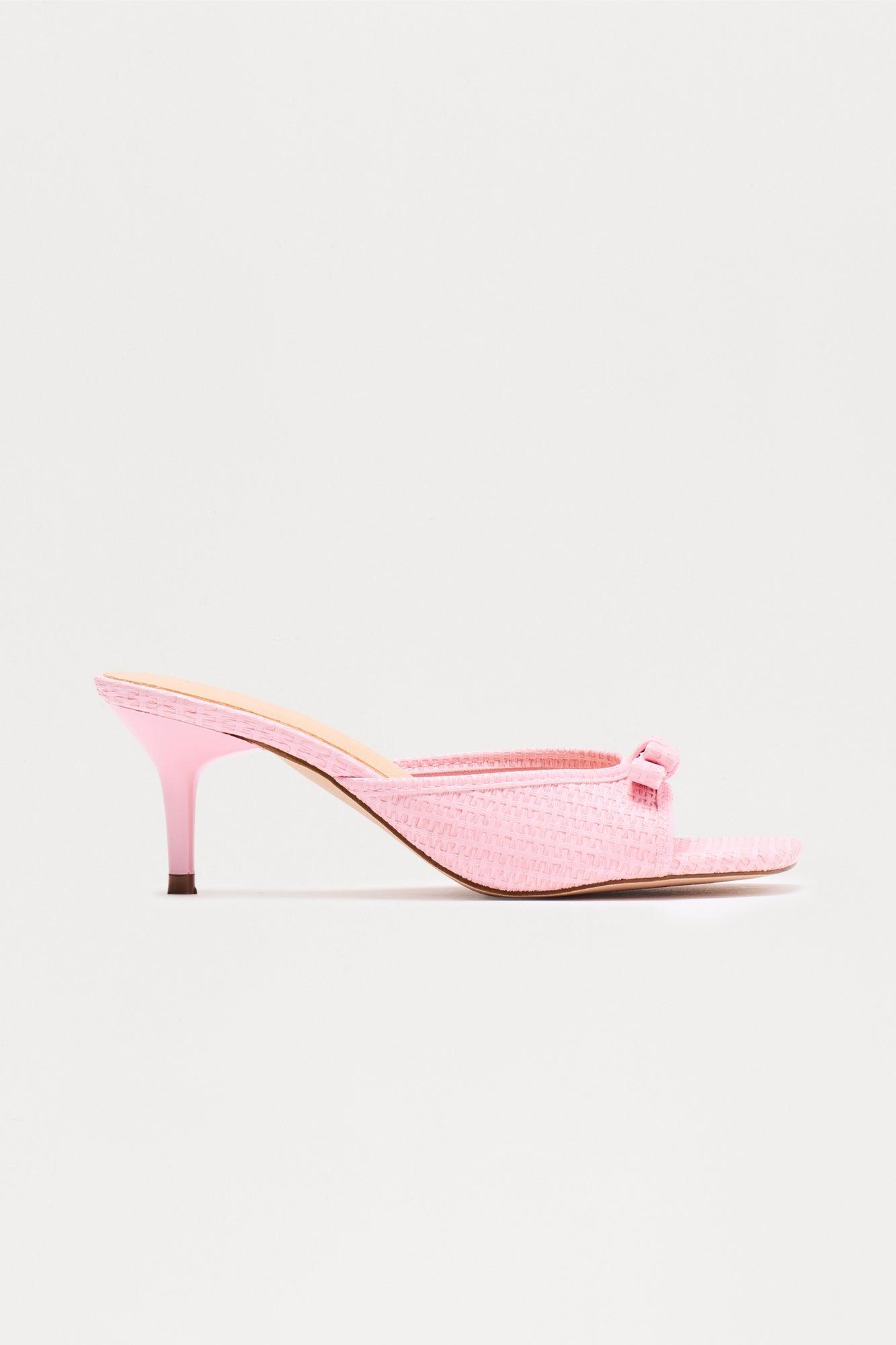 Sorrento Bow Raffia Mules - Pink Female Product Image