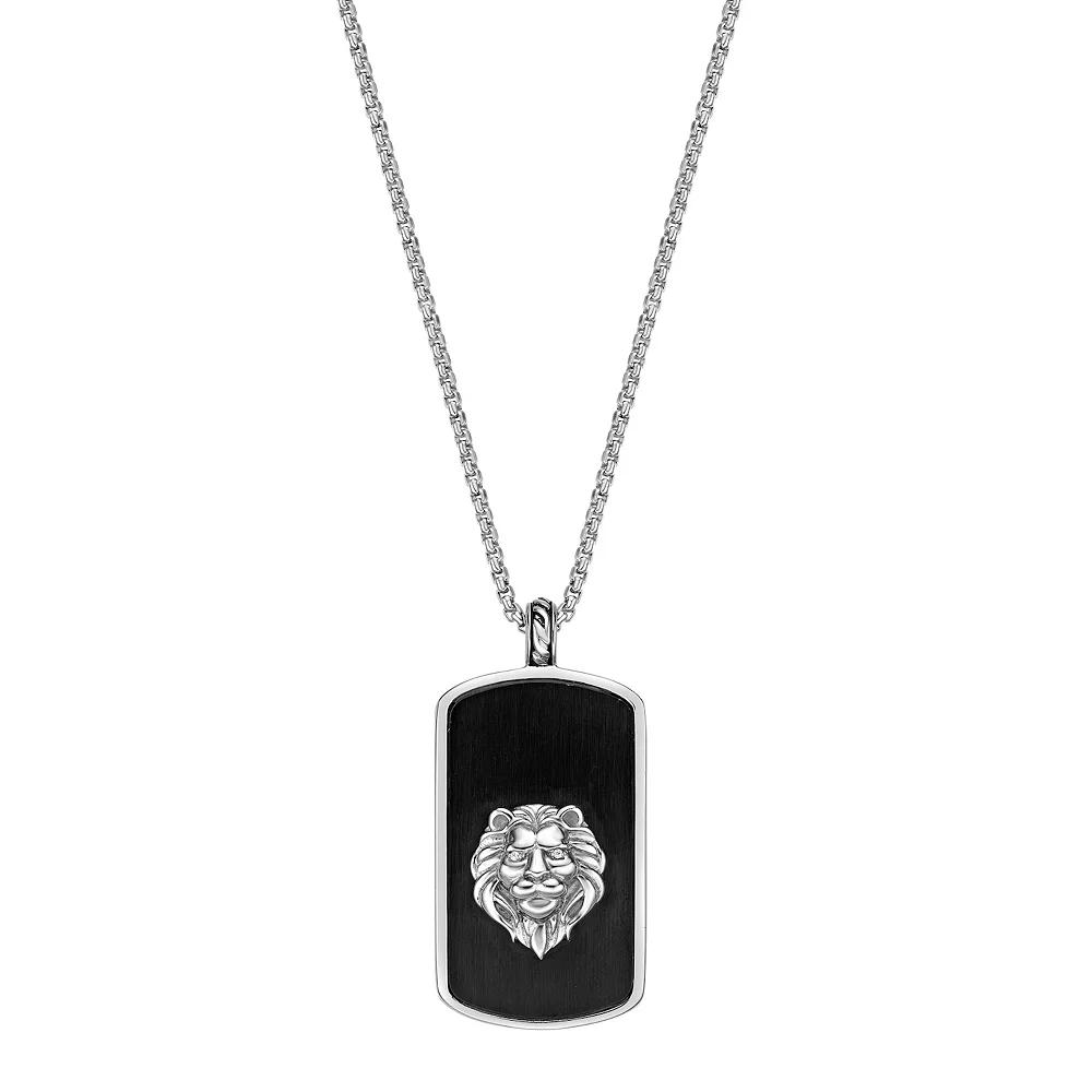 Men's LYNX Stainless Steel Cubic Zirconia Lion Dog Tag Pendant Necklace, Size: 24" Product Image