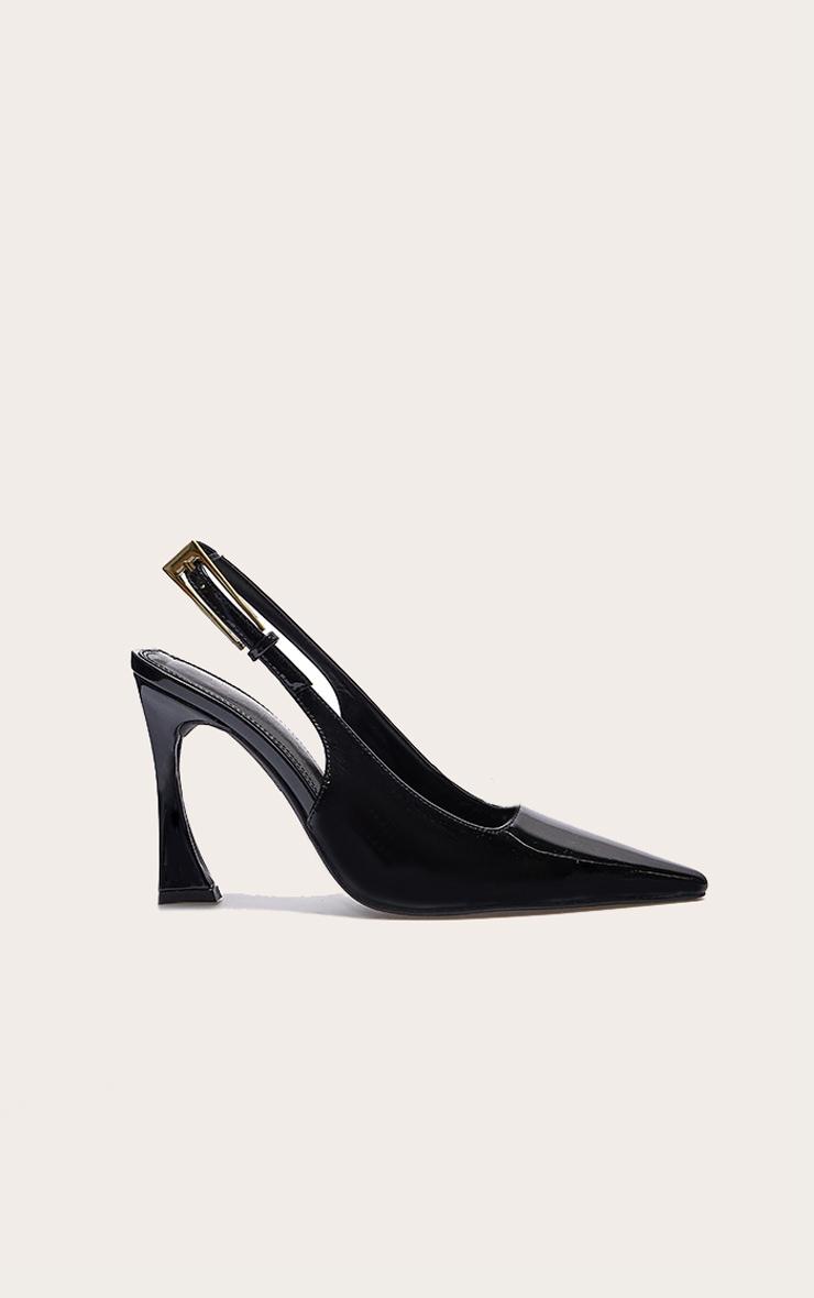 Black Patent PU Gold Buckle High Stiletto Court Heels Product Image