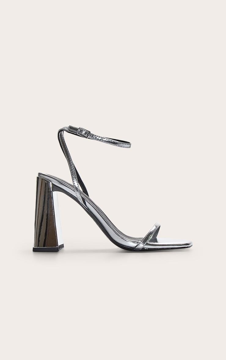 Silver Square Toe High Block Heeled Sandals Product Image
