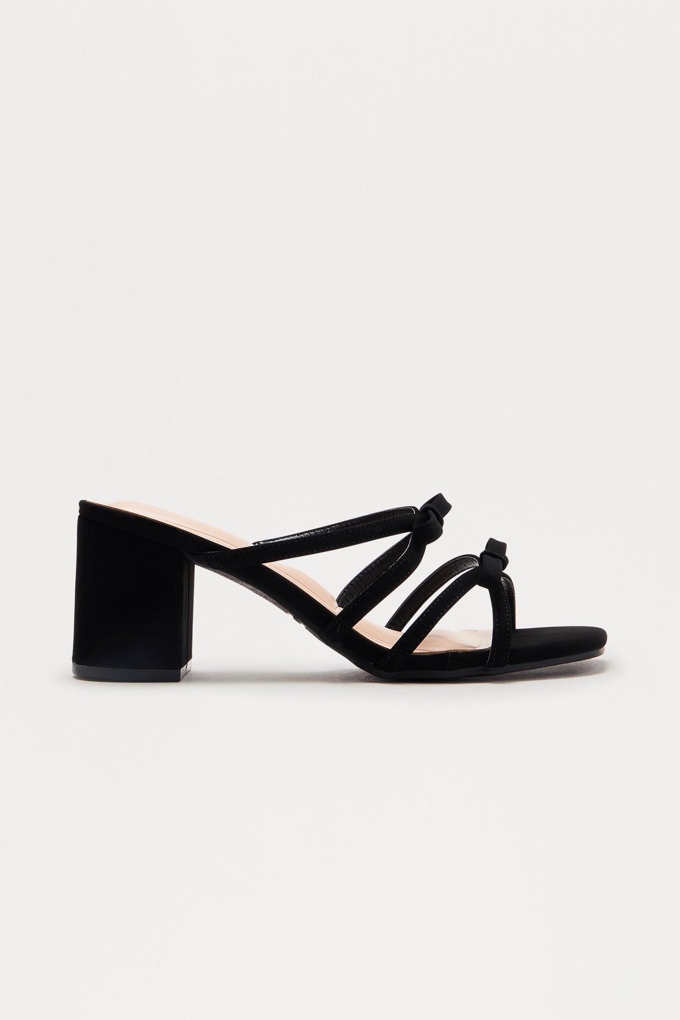 Miley Bow Block Mid Heels - Black Product Image