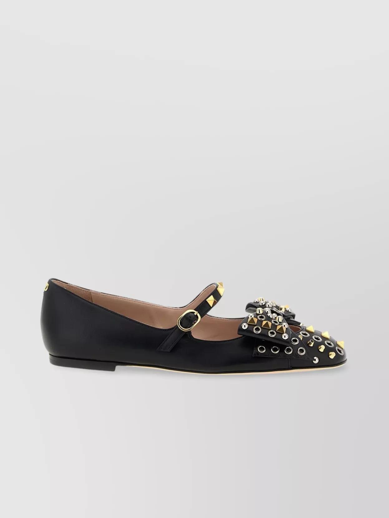 VALENTINO GARAVANI Mary-jane Bowow Ballerina In Kidskin With Studs Woman Black 35 In Multi Product Image