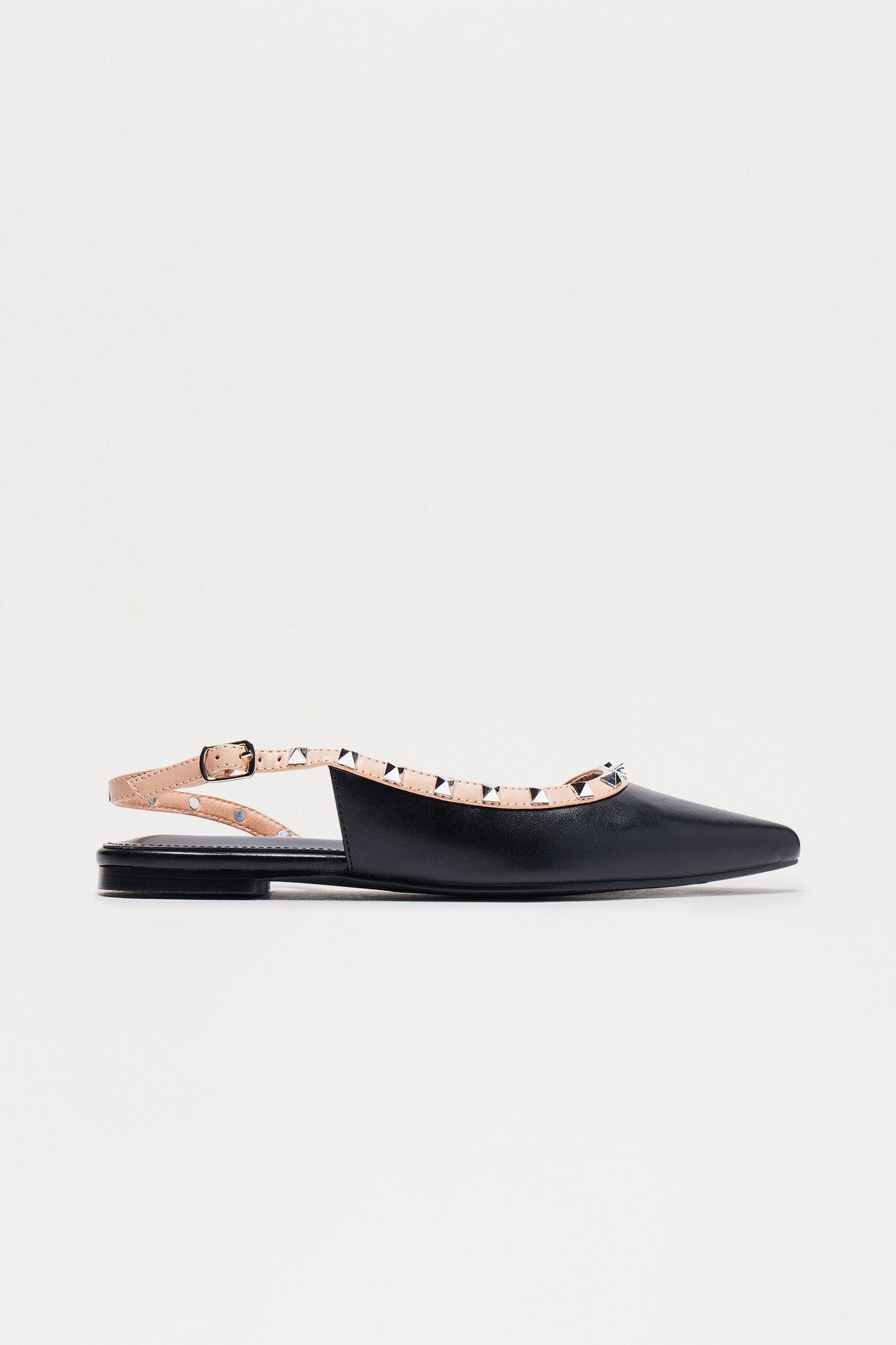 Odina Studded Slingback Flats - Black Product Image