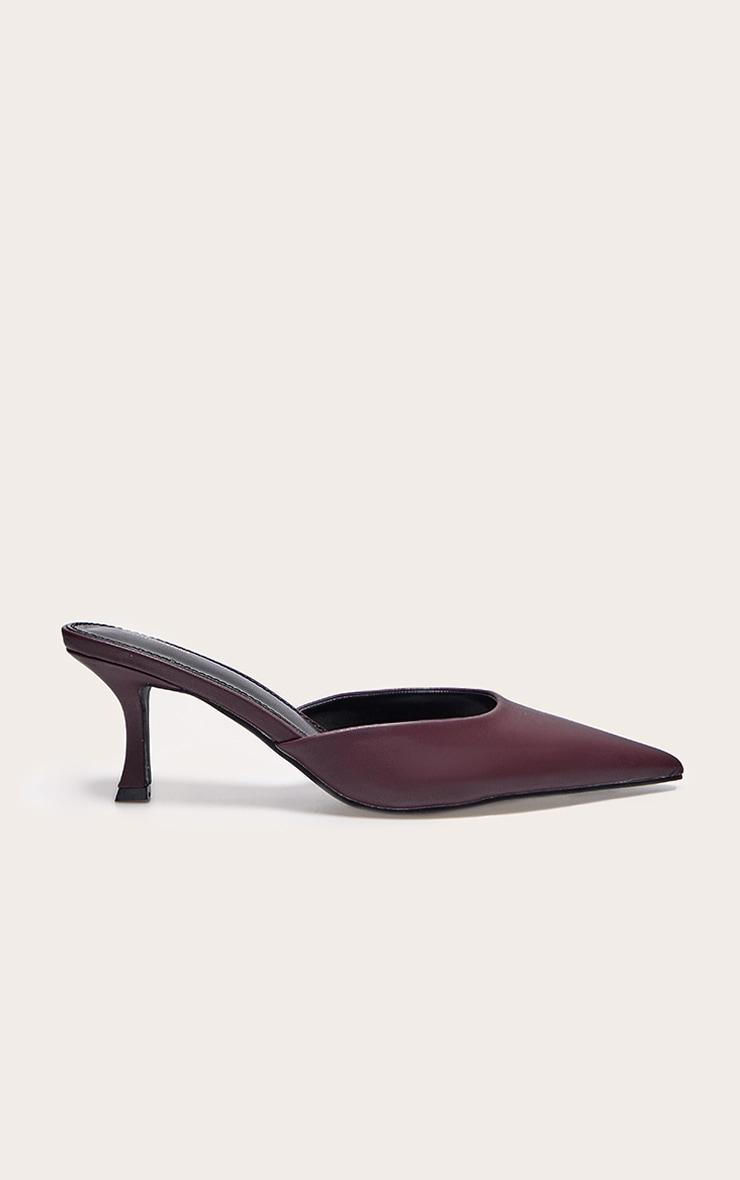 Burgundy PU Point Toe Mid Heeled Mules Product Image