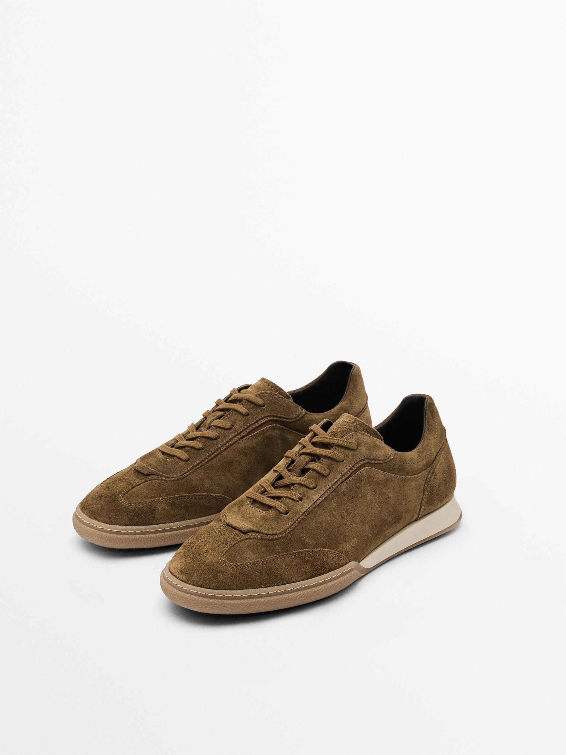 Split leather trainers with contrast soles Product Image