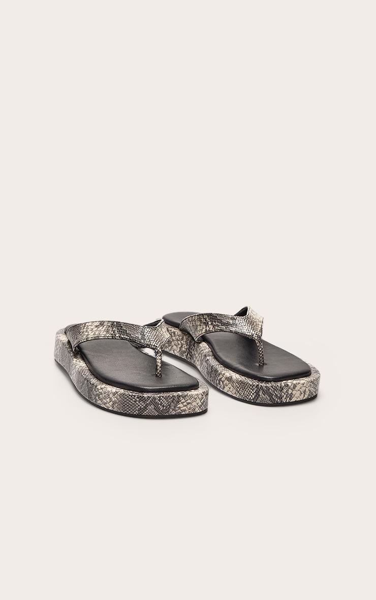 Snake Pu Round Toe Thong Flatform Sandals Product Image
