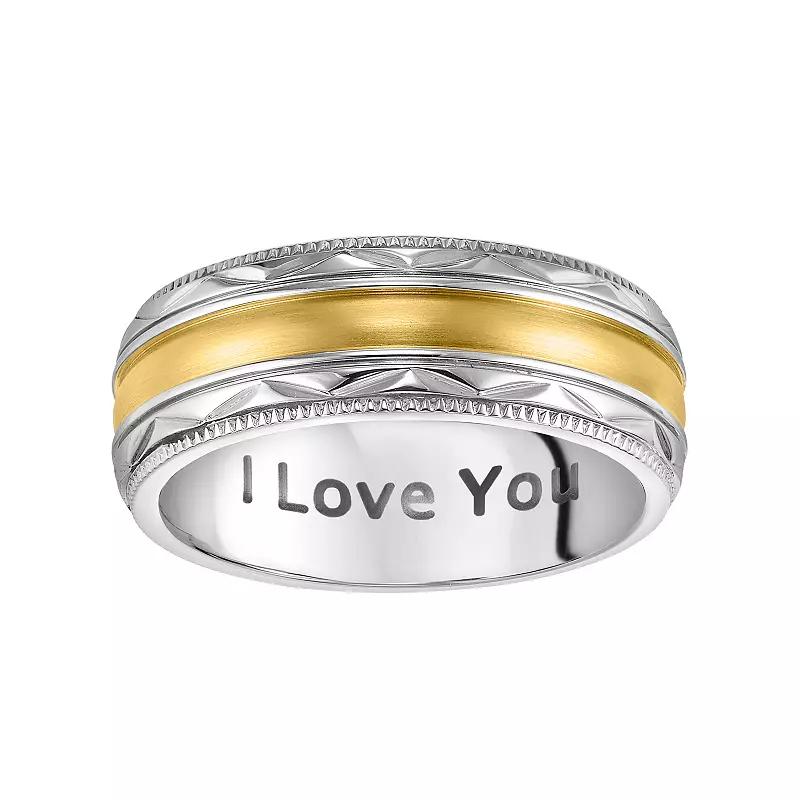 AXL Stainless Steel Two Tone I Love You Mens Wedding Band Yellow Product Image
