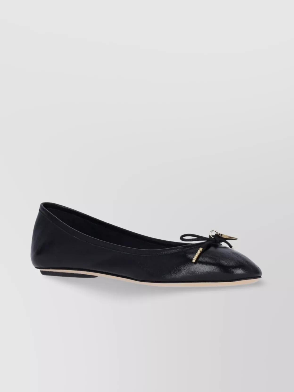 CHLOÉ Bow Detail Round Toe Flat Sole Ballerina Shoes In Black Product Image