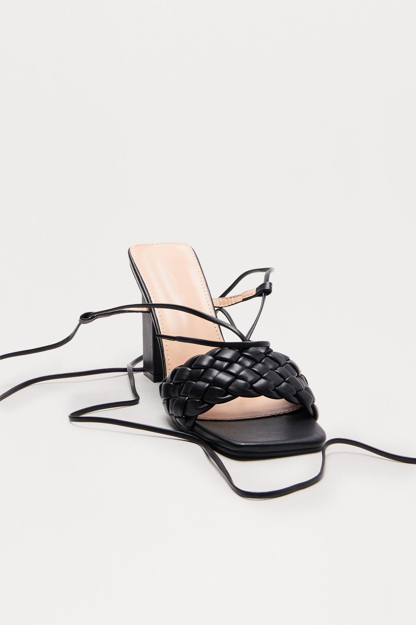 Stelly Braided Wrap Up Heels - Black Female Product Image