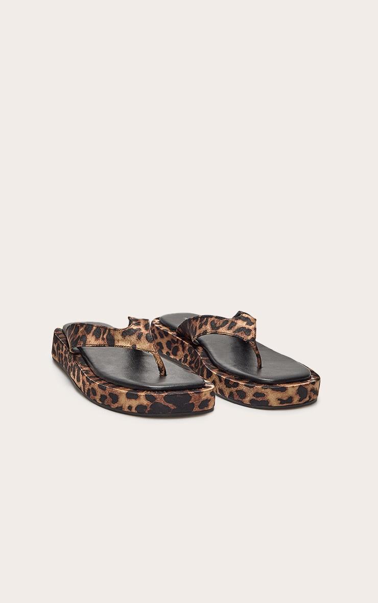 Leopard Satin Round Toe Thong Flatform Sandals Product Image
