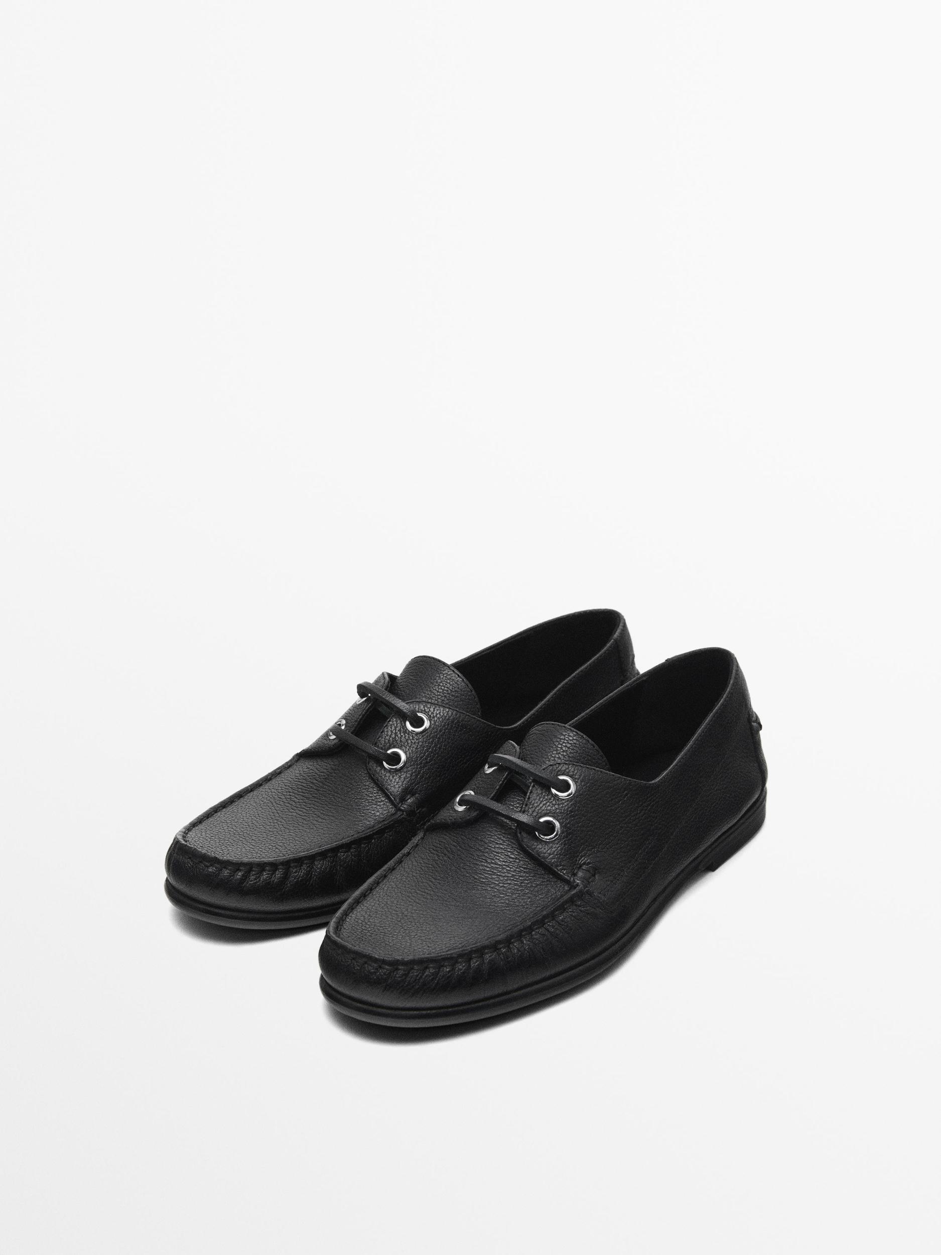 Tumbled leather deck shoes Product Image