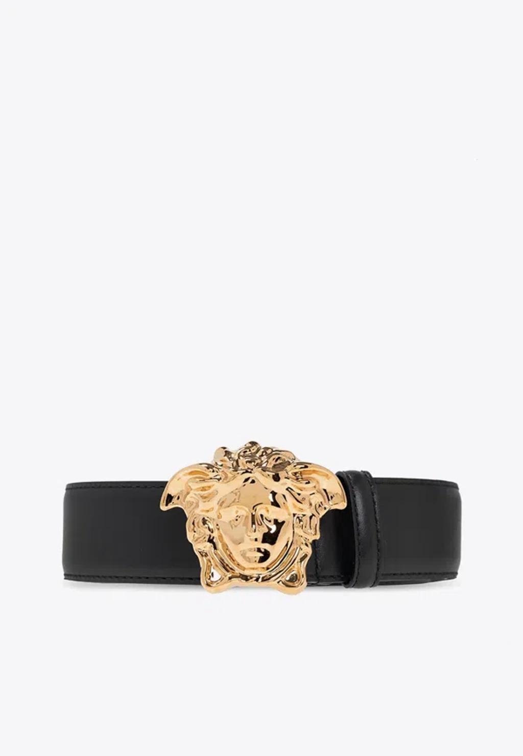 VERSACE La Medusa Leather Belt Man Belt Black Size 39.5 Calfskin Product Image