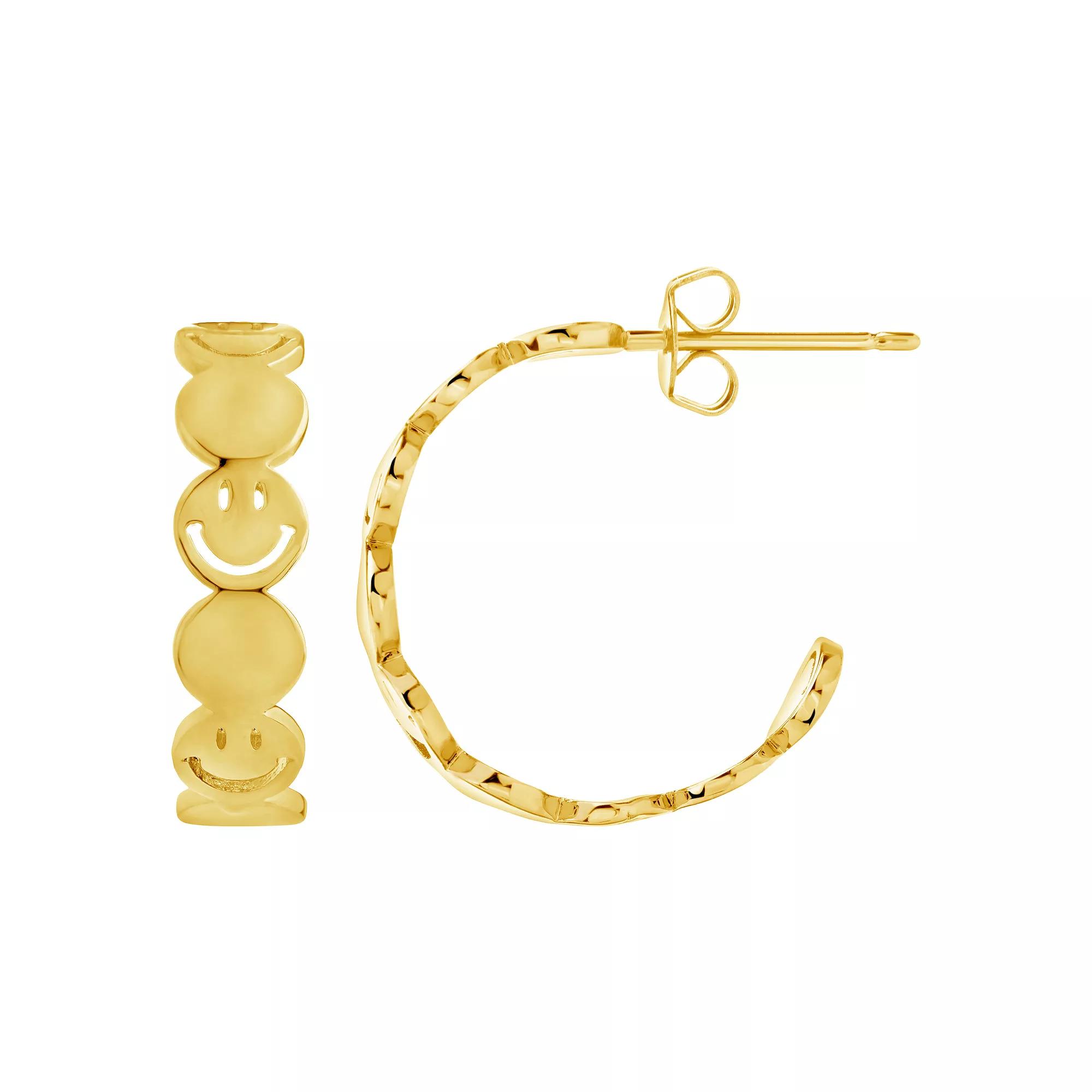 MC Collective Smiley Face Hoop Earrings, Women's, Gold Tone Product Image