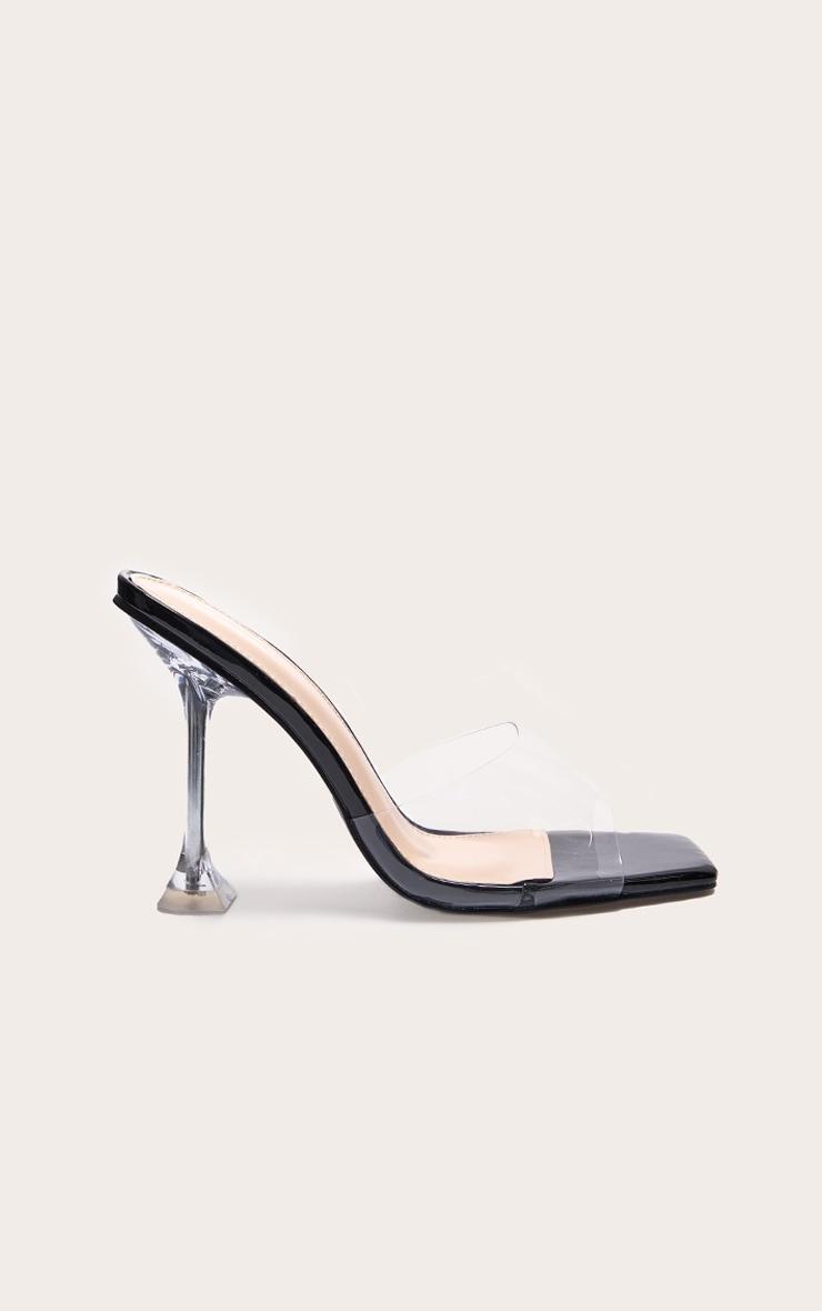 Black Pu Square Toe Clear Perspex Heeled Mules Product Image