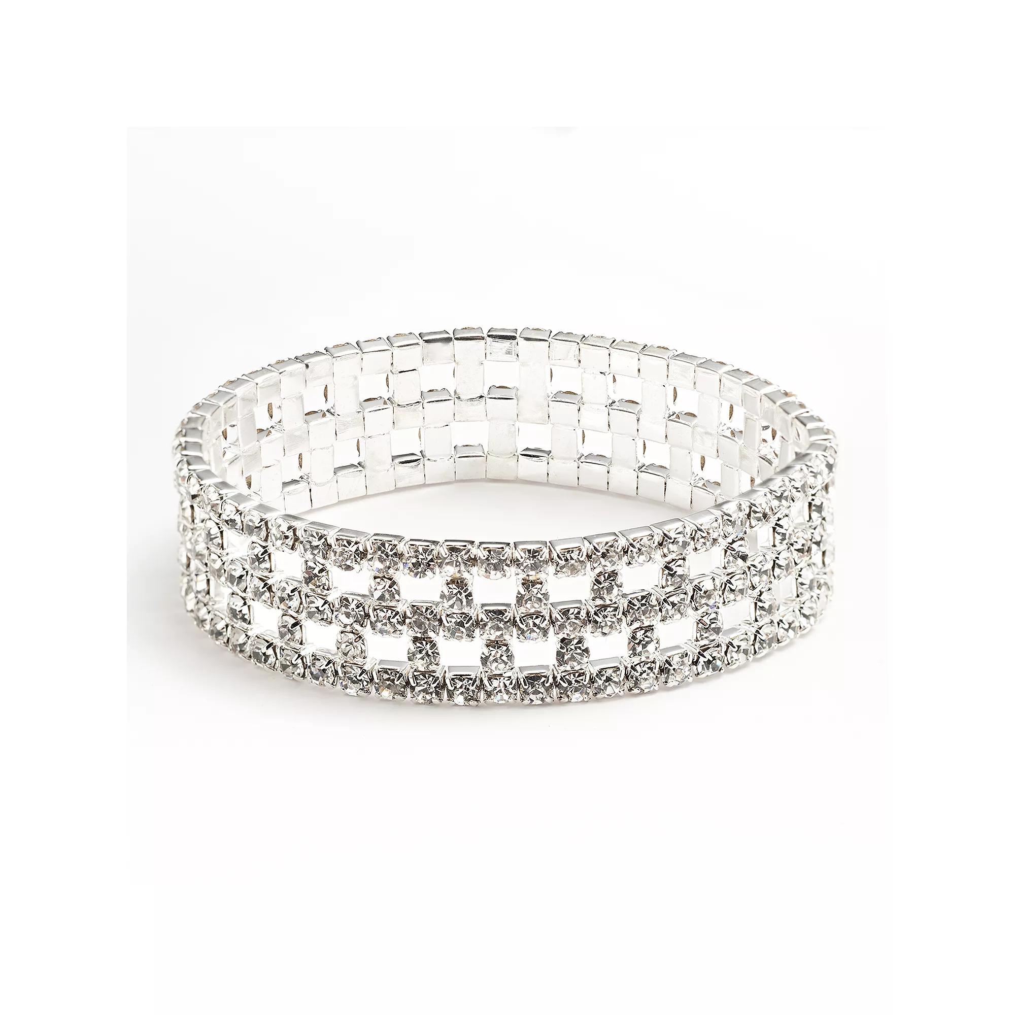 Vieste Silver Tone Simulated Crystal Stretch Bracelet, Women's, Clear Product Image