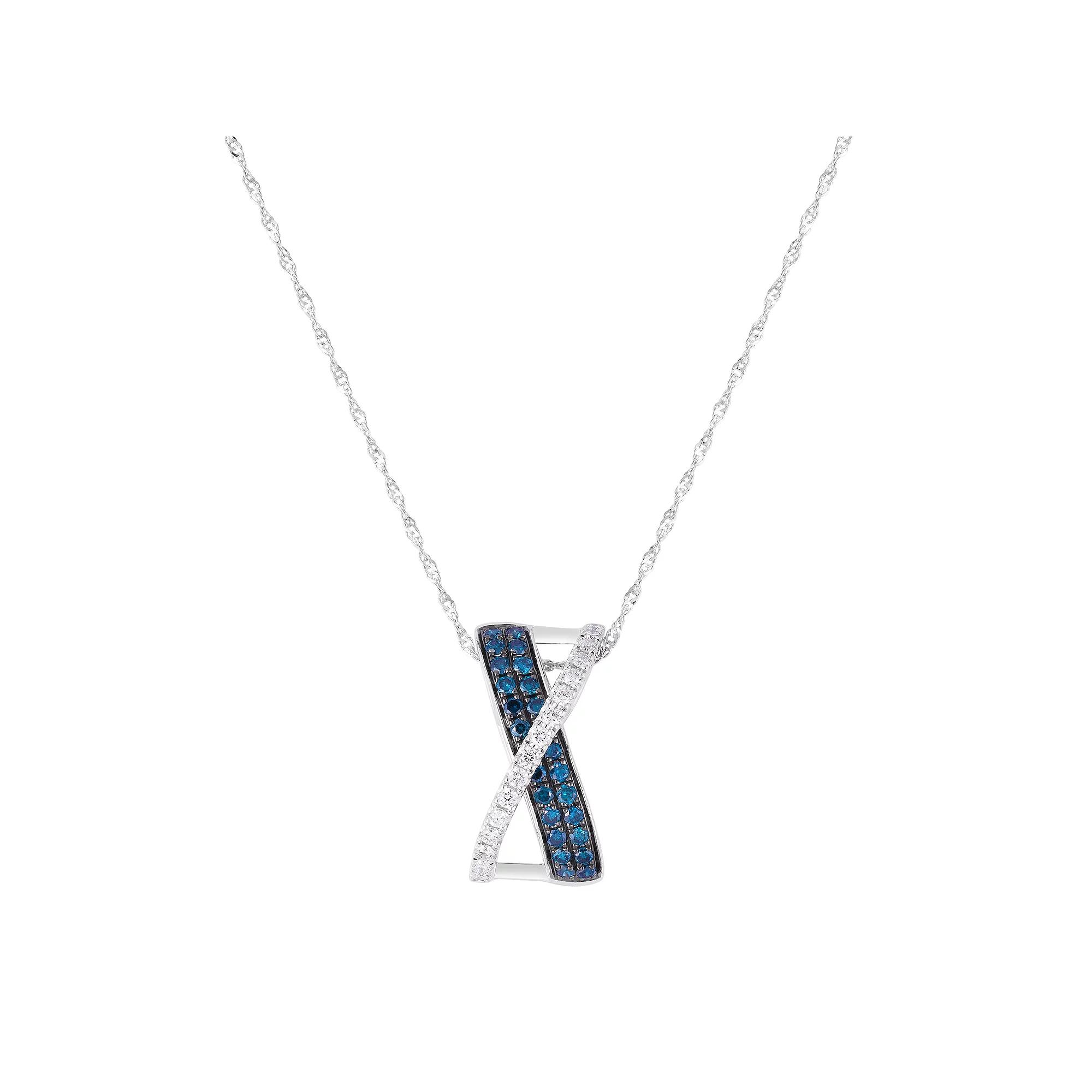 14k White Gold 1/2 Carat T.W. Blue & White Diamond X Pendant Necklace, Women's, Size: 18" Product Image