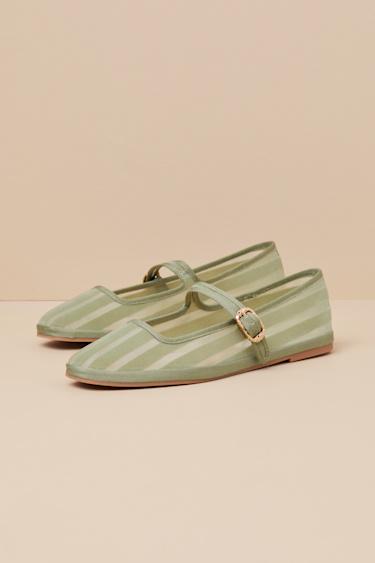 Tameka Jade Mesh Striped Buckle Ballet Flats Product Image