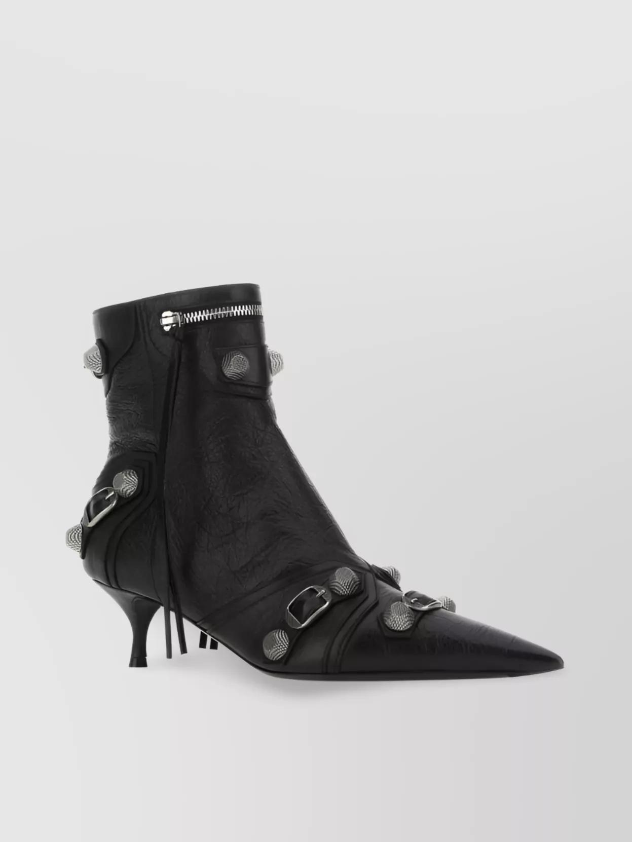 BALENCIAGA Womens Cagole Lambskin Buckle Zip Ankle Booties In Black Product Image