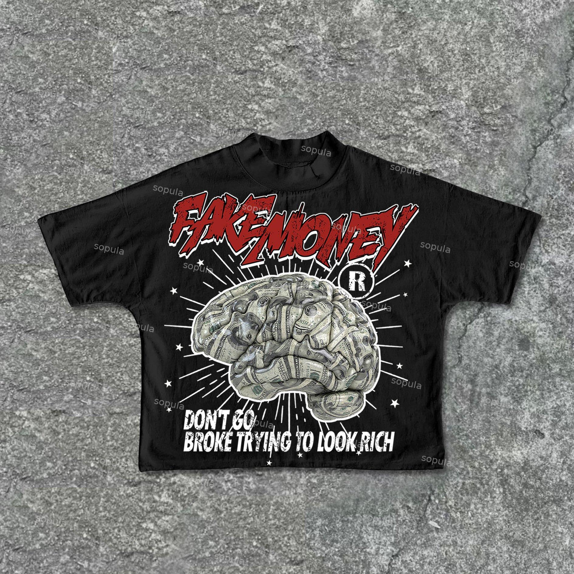 Sopula Don't Go Broke Trying To Look Rich Graphic Print Cotton Cropped T-Shirts Product Image