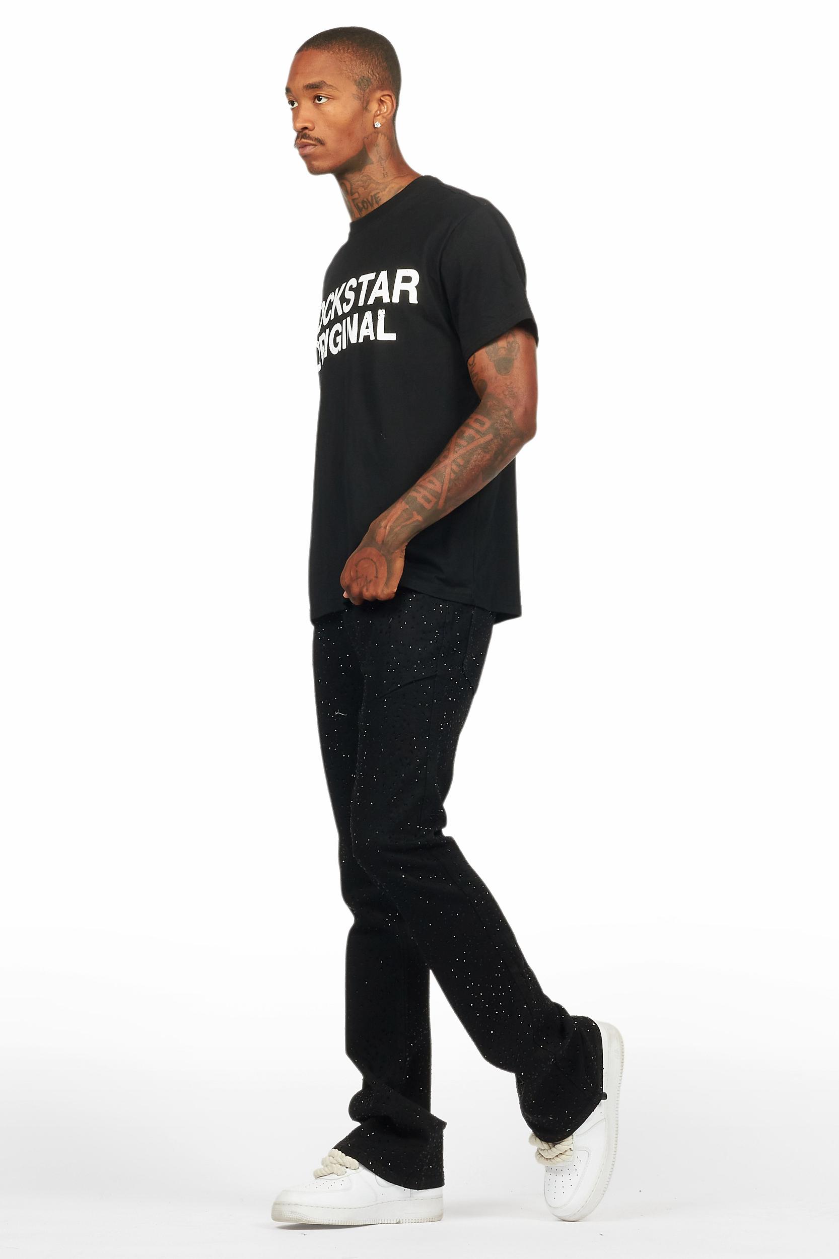 Lucki Black Rhinestone Stacked Flare Jean Male Product Image