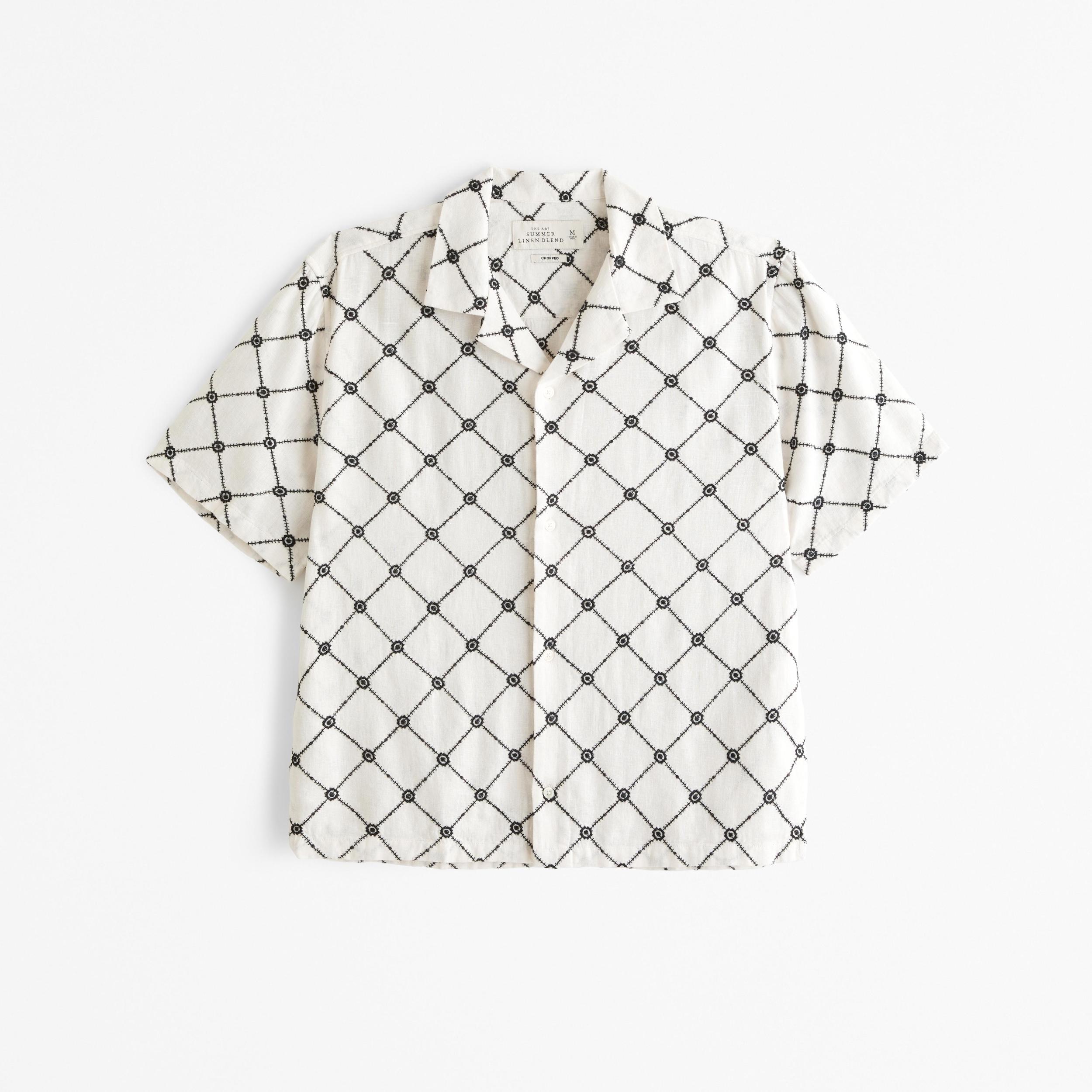 Camp Collar Summer Linen-Blend Embroidered Shirt Product Image