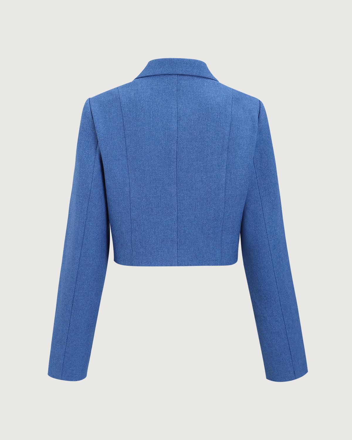 Blue Single-Breasted Pocket Crop Jacket Product Image