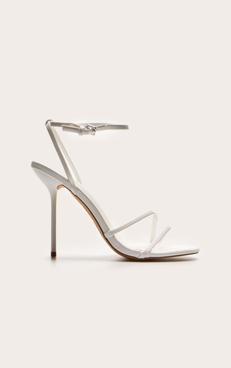 White Pu Round Toe Asymmetric High Stiletto Heeled Sandals Product Image