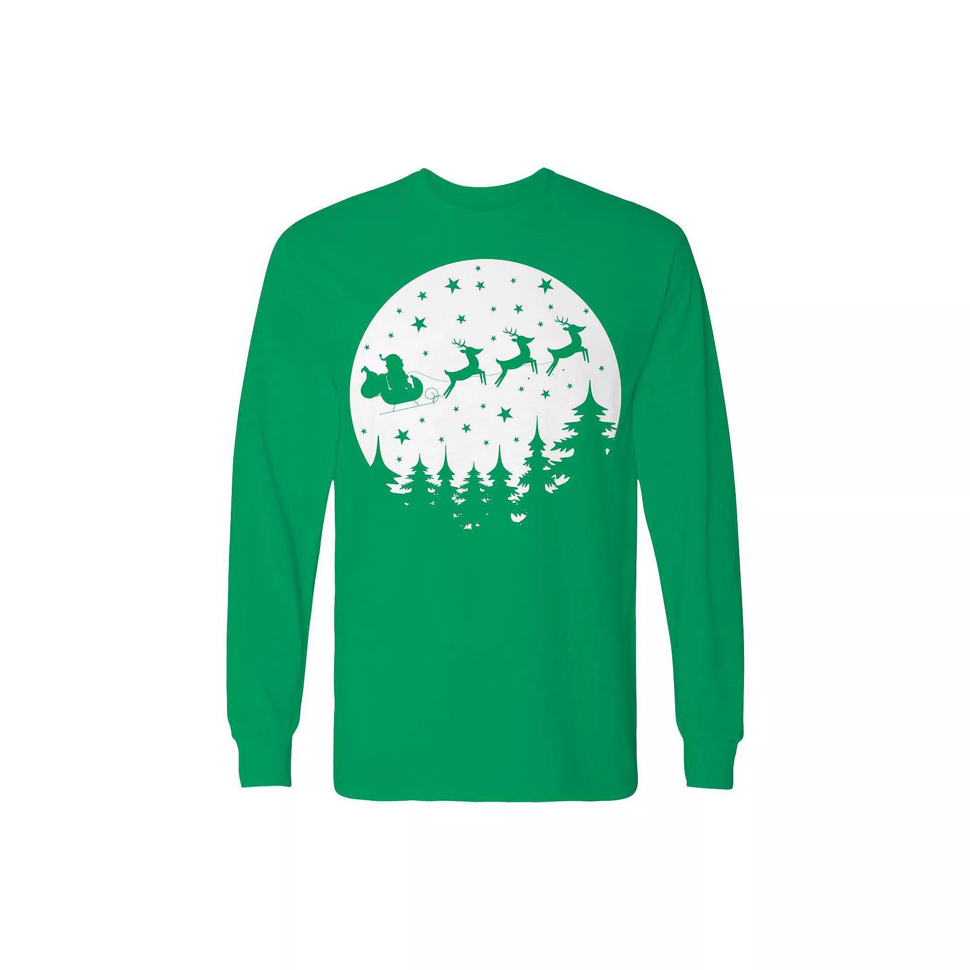 Men's Vector Christmas Moon Long Sleeve Graphic Tee,  Product Image