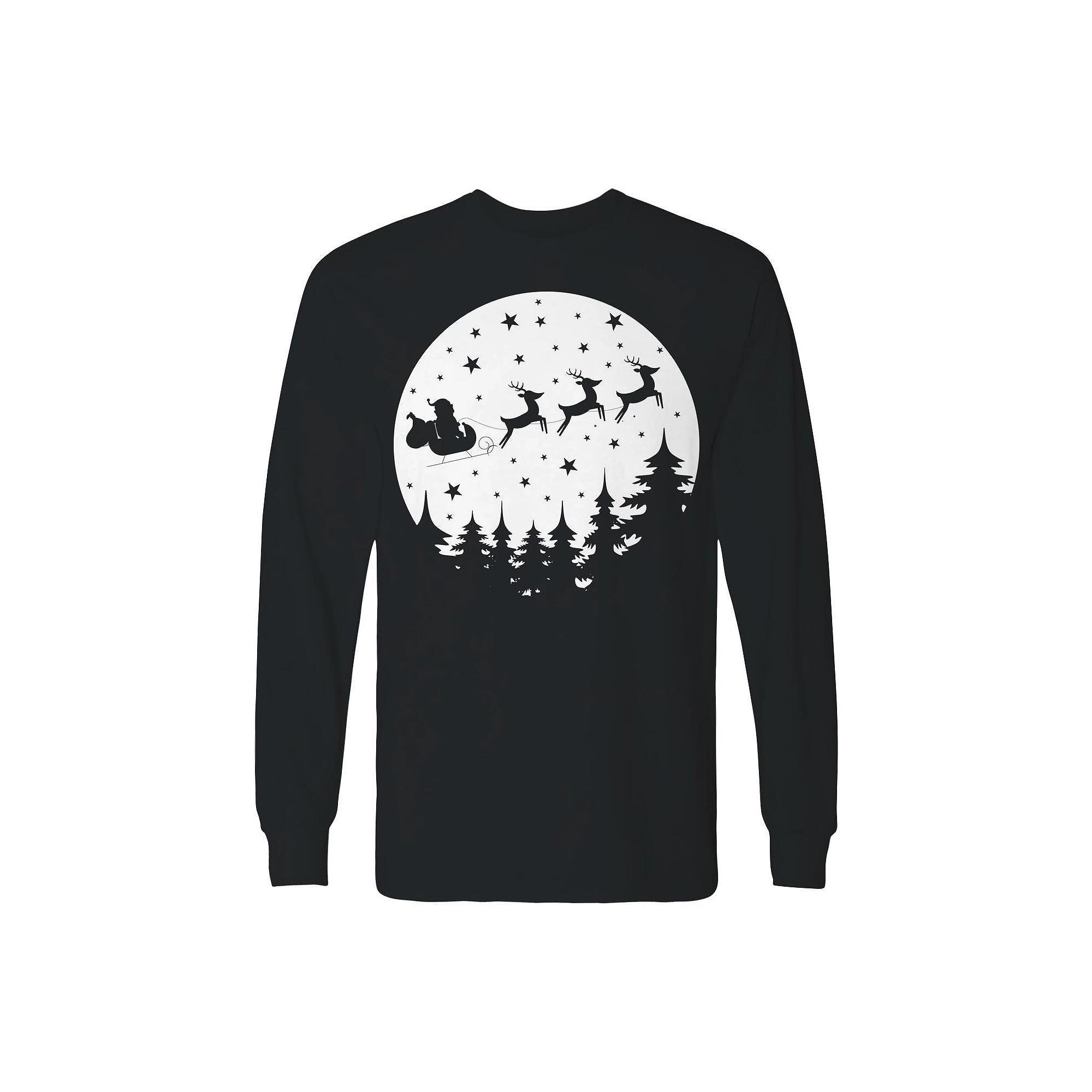 Men's Vector Christmas Moon Long Sleeve Graphic Tee,  Product Image