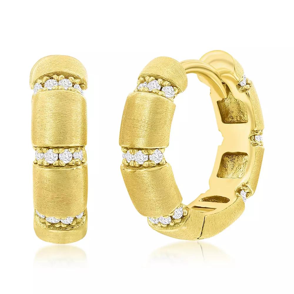 Argento Bella Sterling Silver Cubic Zirconia Lined Matte Hoop Earrings, Women's, Gold Tone Product Image