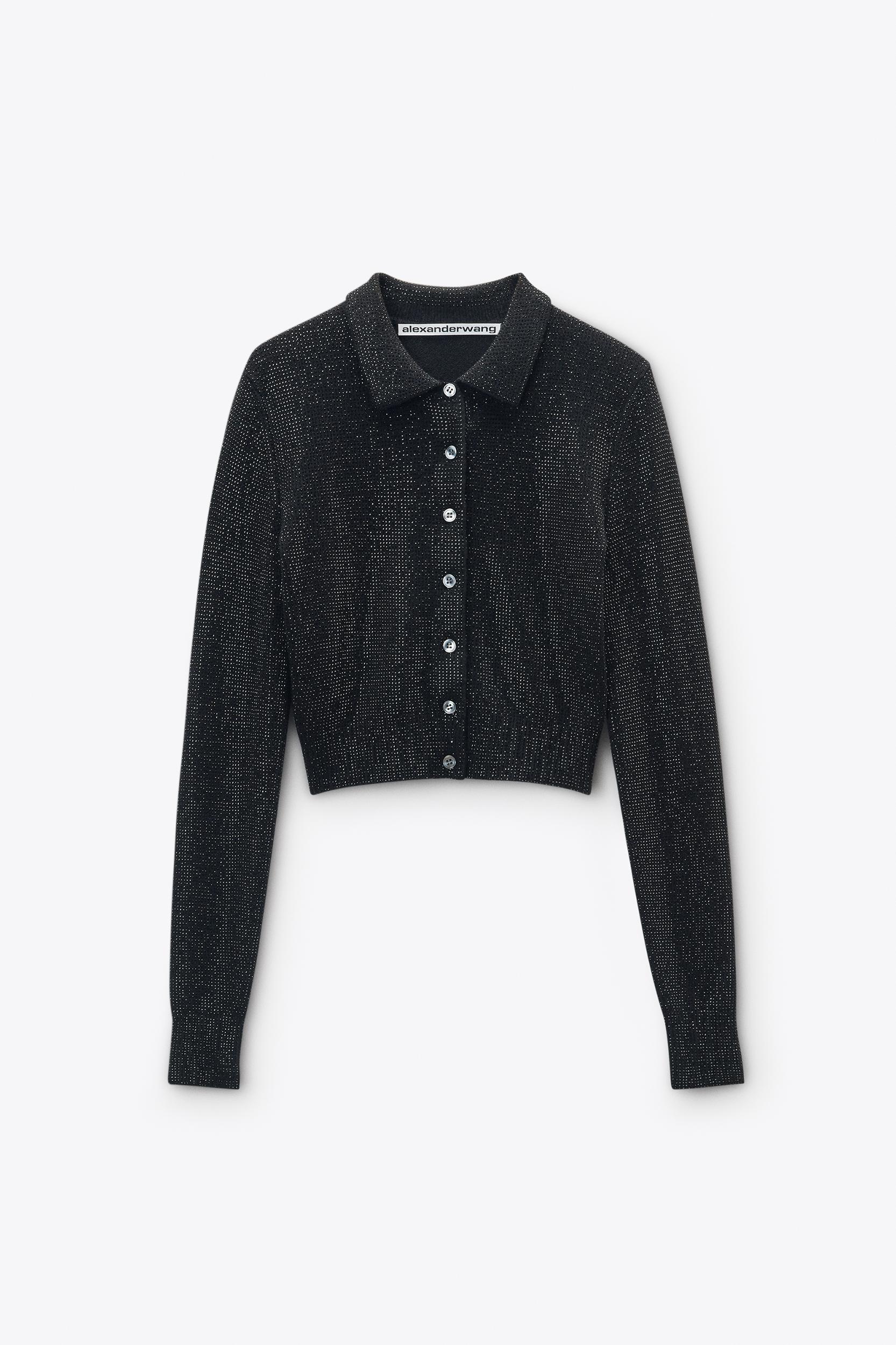 Black Wool-blend Hotfix Polo Cardigan Product Image
