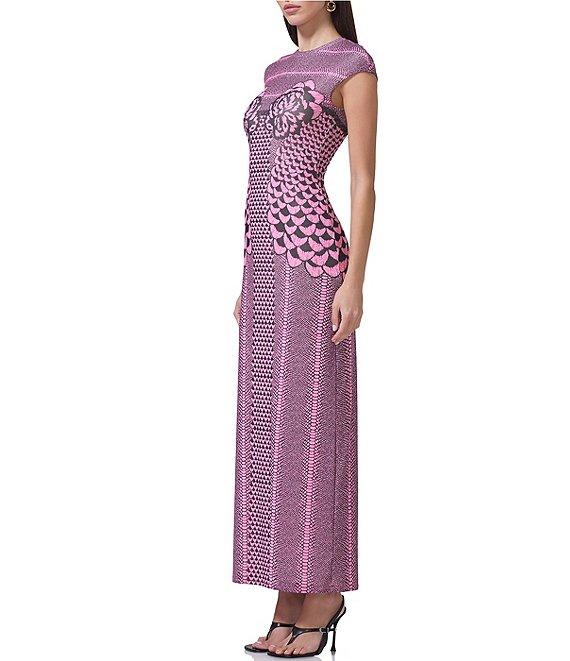 AFRM Cody Petal Print Mesh Crew Neck Cap Sleeve Dress Product Image