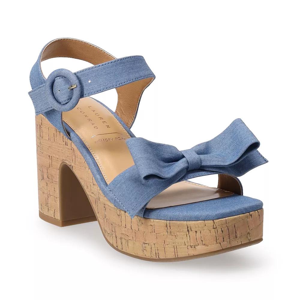 LC Lauren Conrad Aliana Bow Cork Heel Womens Sandals Blue Product Image