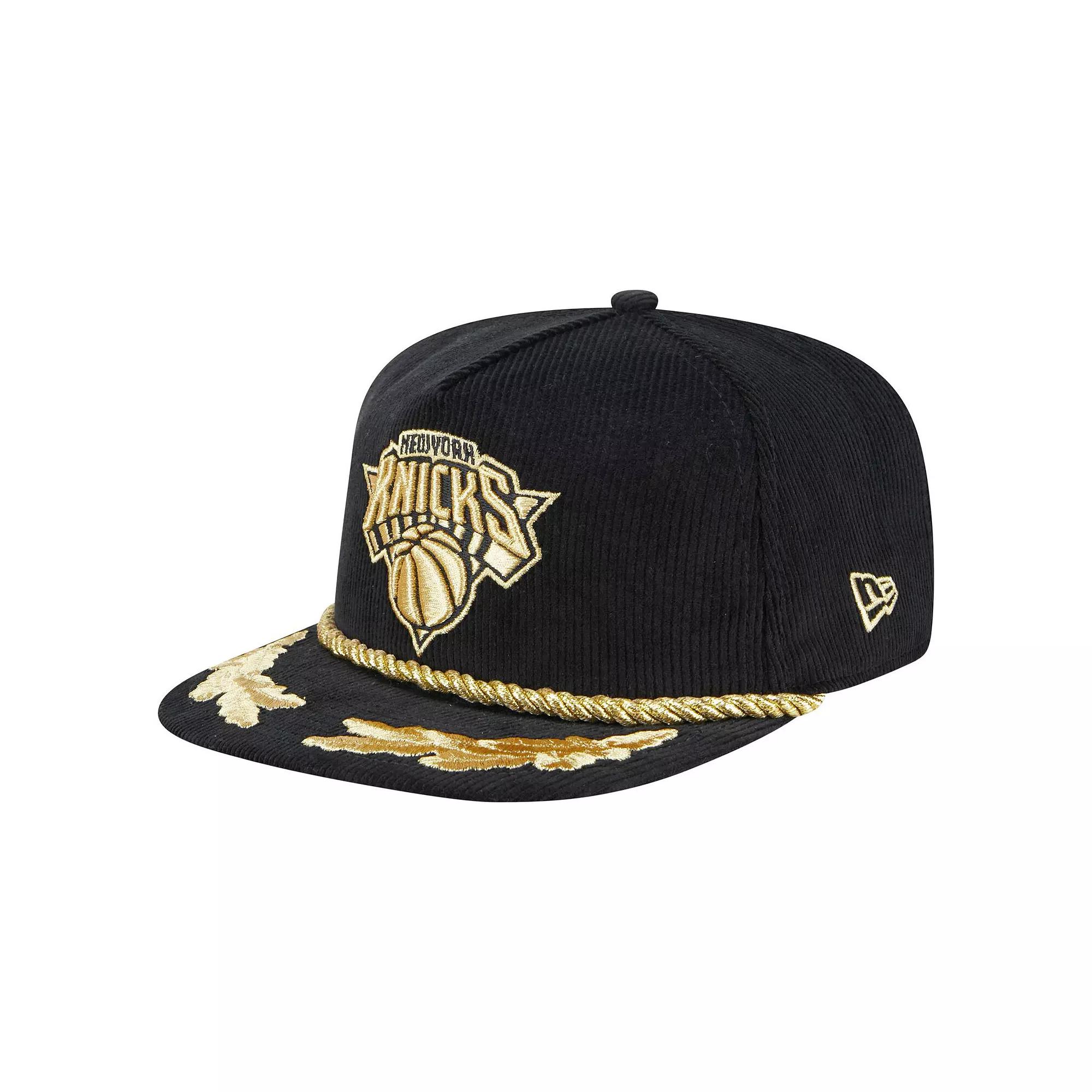 Men's New Era  Black New York Knicks Corduroy Gold Leaf Golfer Snapback Hat Product Image